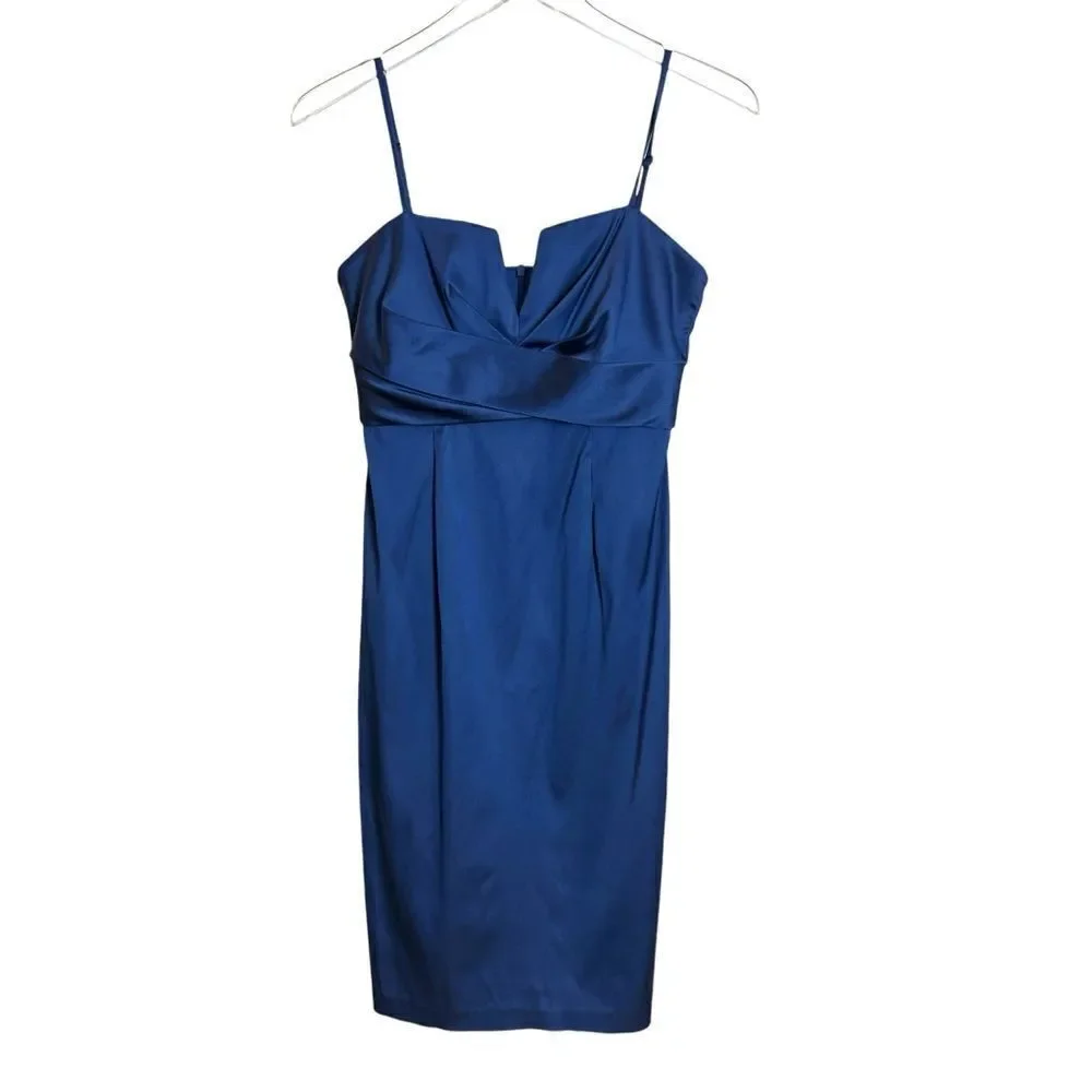 Donna Ricco New York Royal Blue Satin Knee Length Cocktail Dress Size 4P